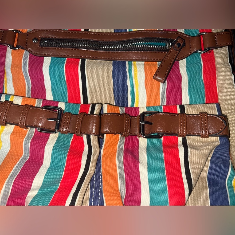 Shoulder Purse Plum Brand Handbag Buckles/ Striped Multicolor Design - Picture 4 of 9